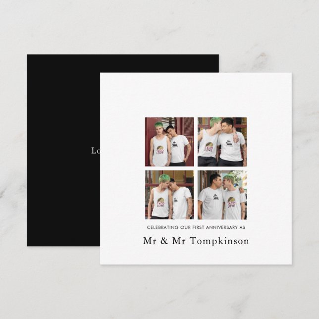 4 photo LGBT Love Husband 1st Anniversary black Card (Front/Back)