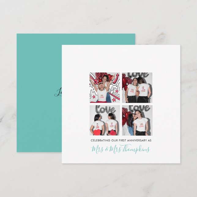 4 photo LGBT Love Wife First Anniversary Teal Card (Front/Back)
