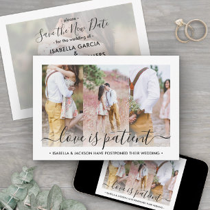 4 Photo Love is Patient Wedding Postponement Save The Date