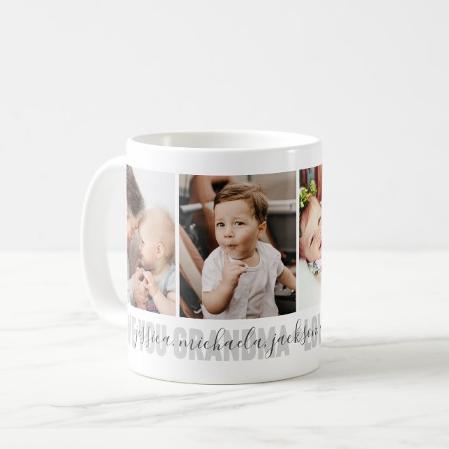 4-Photo Love You Grandma Grandchildren's Names Coffee Mug (Front Left)