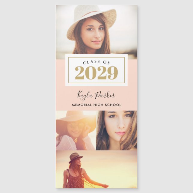 4 Photo Magnetic Graduation Announcement Cards (Front)