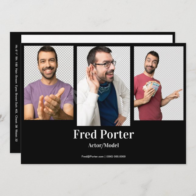 4 Photo Male Actor Headshot Comp Card Template (Front/Back)