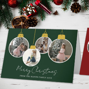 4 photo Merry Christmas bauble Photo Card