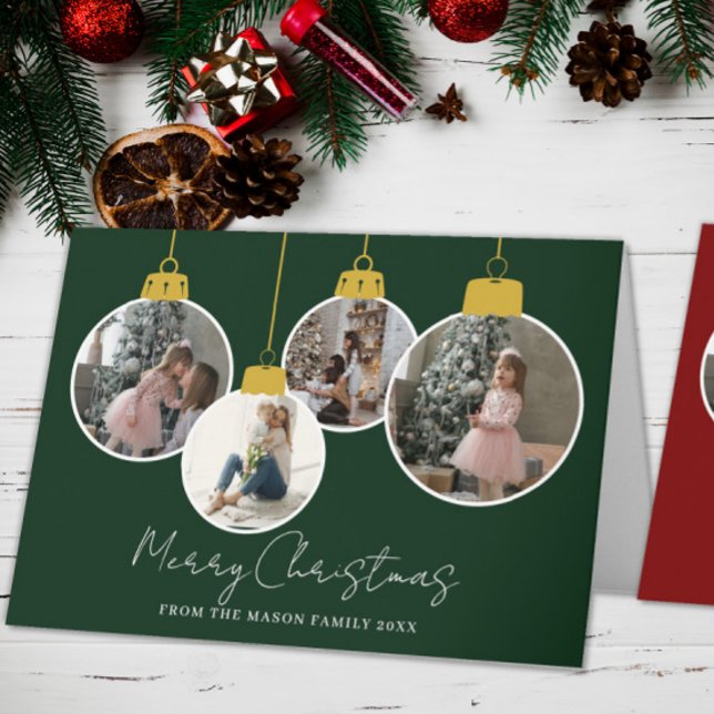 4 photo Merry Christmas bauble Photo Card (Creator Uploaded)