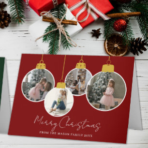 4 photo Merry Christmas bauble Photo Card