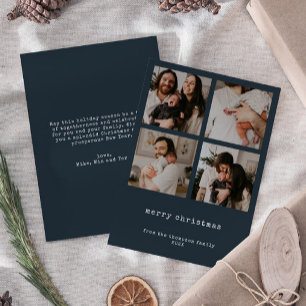 4 Photo Merry Christmas Dark Azure Holiday Card