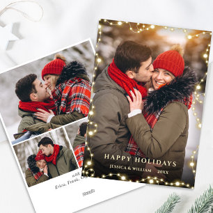 4 PHOTO Merry Christmas Gold Sparkle Greeting Holiday Card