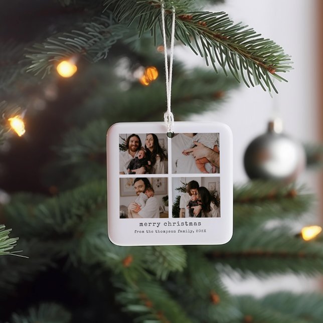 4 Photo Merry Christmas Holiday  Ceramic Ornament (Creator Uploaded)