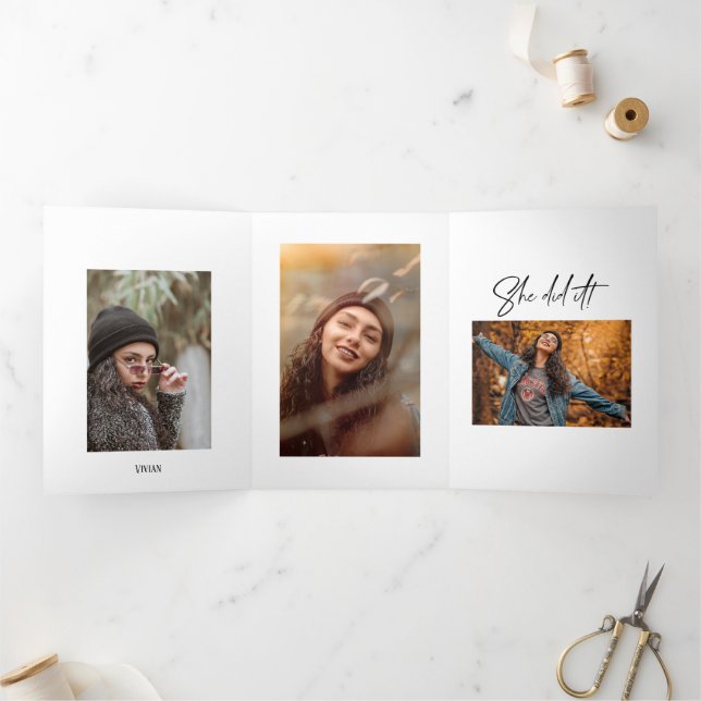 4 Photo Minimal Trifold Graduation  Card (Inside)