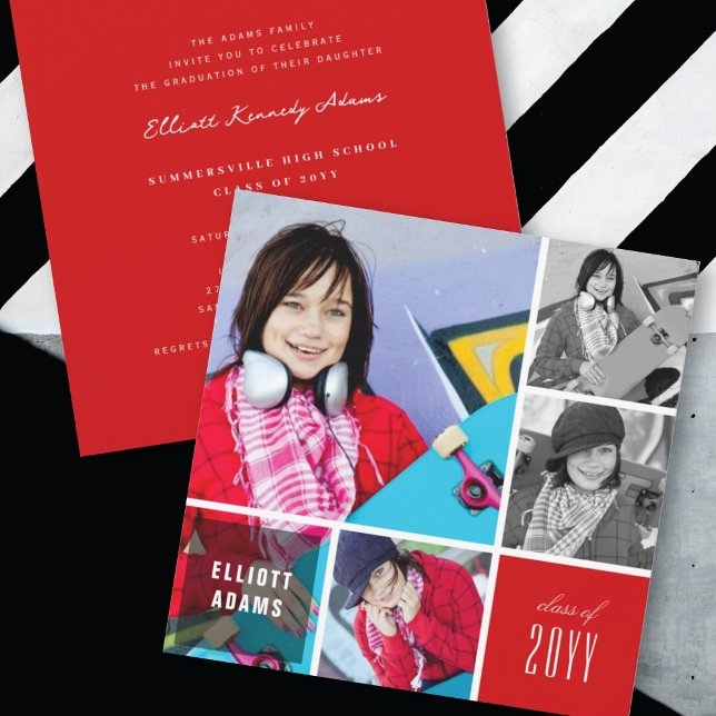 4 Photo Minimalist Colour Square Graduation Party Invitation (Creator Uploaded)