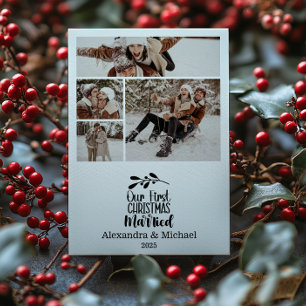 4 Photo Minimialist Our First Christmas Married Holiday Card