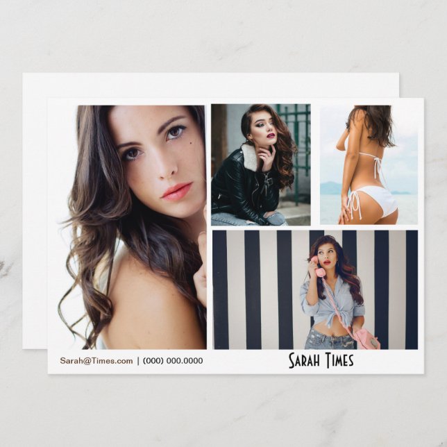 4 Photo Model Female Comp Card White Template (Front/Back)