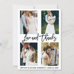 4 Photo Modern Brush Script Love Thanks Wedding Thank You Card