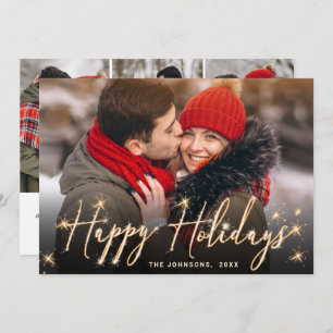 4 PHOTO Modern Golden Christmas Greeting Holiday Card