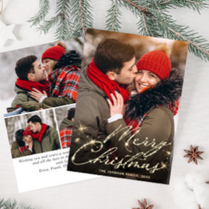 4 PHOTO Modern Golden Christmas Greeting Holiday Card