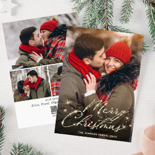 4 PHOTO Modern Golden Christmas Greeting Holiday Card