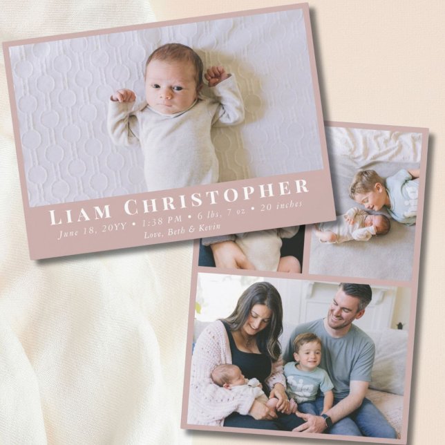 4 Photo Modern Minimal Dusty Pink Simple Birth Announcement (4 Photo Modern Minimal Dusty Pink Simple Birth Announcement
)