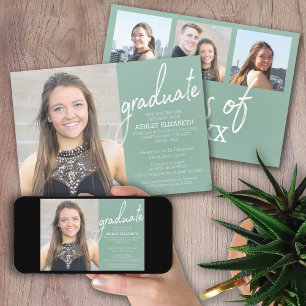 4 Photo Modern Script Graduation Party Invitation