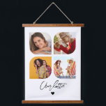 4 Photo Modern Trendy Simple Personalised Name Hanging Tapestry<br><div class="desc">4 Photo Modern Trendy Simple Heart Personalised Name Hanging Tapestry features four of your favourite photos with your personalised name in elegant black calligraphy script accented with a love heart. Personalise by editing the text in the text box provided. Perfect for birthday, Christmas, Mother's Day, baby showers, bridal showers, mum,...</div>