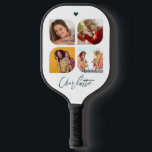 4 Photo Modern Trendy Simple Personalised Name Pickleball Paddle<br><div class="desc">4 Photo Modern Trendy Simple Heart Personalised Name Pickleball Paddle features four of your favourite photos with your personalised name in elegant blue calligraphy script accented with a love heart. Personalise by editing the text in the text box provided. Perfect for birthday, Christmas, Mother's Day, baby showers, bridal showers, mum,...</div>