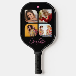 4 Photo Modern Trendy Simple Personalised Name Pickleball Paddle