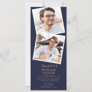 4 Photo Navy Blue And Gold Graduation Party Invita Invitation