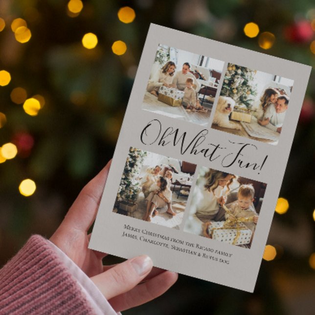 4 Photo oh What Fun Nordic Christmas Holiday Card (4 Photo oh What Fun Nordic Christmas Holiday Card by Ricaso, with Christmas tree pattern on back)