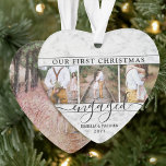 4 Photo Our First Christmas Engaged Faux Marble Ornament<br><div class="desc">Celebrate the joyful 1st holiday of your engagement with this custom heart-shaped 4 photo collage "Our First Christmas Engaged" faux marble acrylic ornament. All text and images on this template are simple to personalise. (IMAGE PLACEMENT TIP: An easy way to centre a photo exactly how you want is to crop...</div>