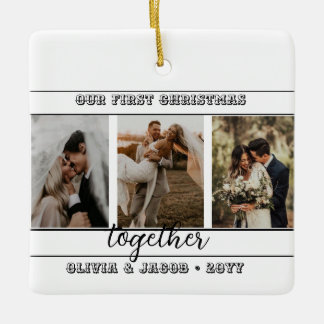 4 Photo Our First Christmas Together Faux Marble C Ceramic Ornament