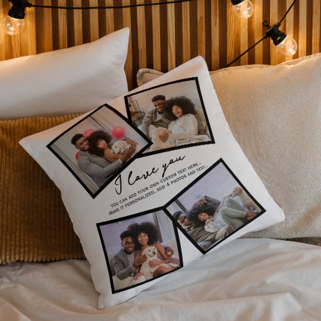 4 Photo Personalised and Text Template Cushion (4 Photo Personalized and Text Template Throw Pillow by Ricaso. Make your own, upload photographs)