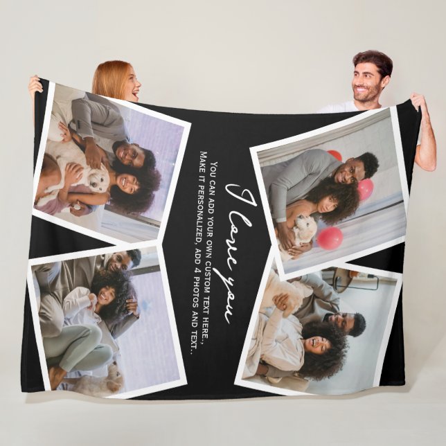4 Photo Personalised and Text Template Fleece Blanket (In Situ)