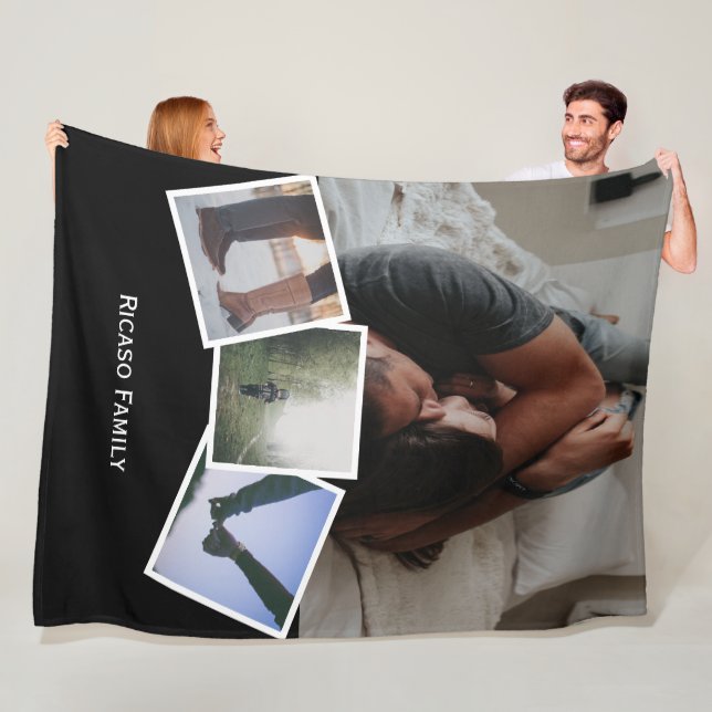 4 Photo Personalised change colour/click customise Fleece Blanket (In Situ)