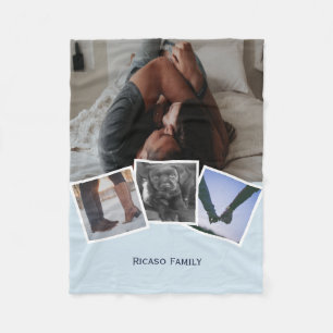 4 Photo Personalised Collage Light Blue Fleece Blanket