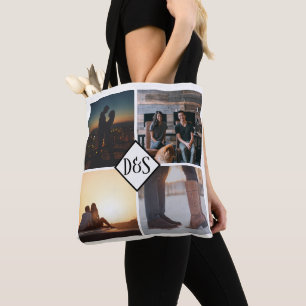4 Photo Personalised Collage Monogrammed Tote Bag
