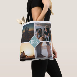 4 Photo Personalised Collage Monogrammed Tote Bag