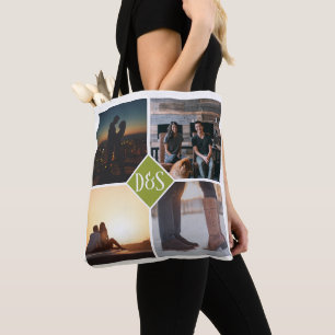 4 Photo Personalised Collage Monogrammed Tote Bag