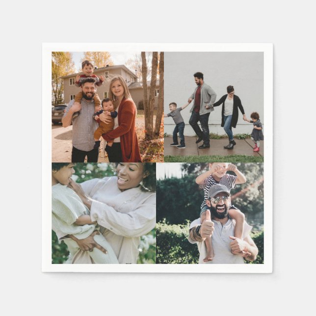  4 Photo Personalised Custom Collage Napkin (Front)