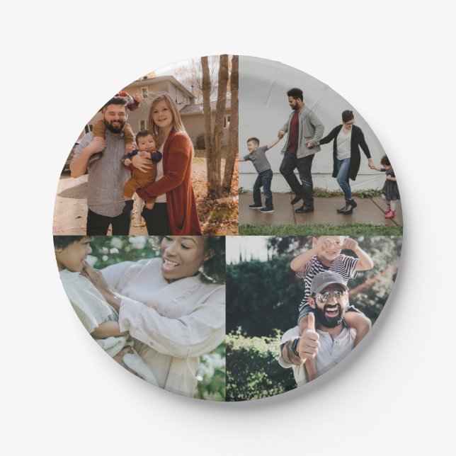  4 Photo Personalised Custom Collage Paper Plate (Front)