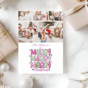 4 Photo Pink Green Merry Christmas Holiday