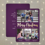 4 Photo Purple Merry Christmas Modern Collage Foil Holiday Card<br><div class="desc">Send stylish joyful greetings and share your favourite pictures with a custom four photo collage purple and gold foil holiday card. All text on this template is simple to customise to include any wording, such as Merry Christmas, Happy Holidays, Seasons Greetings, New Year Cheers etc. (IMAGE PLACEMENT TIP: An easy...</div>