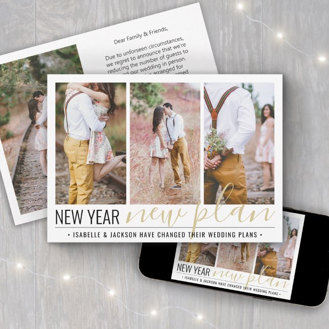 4 Photo Reduced Wedding New Years Change of Plans Holiday Card (Creator Uploaded)