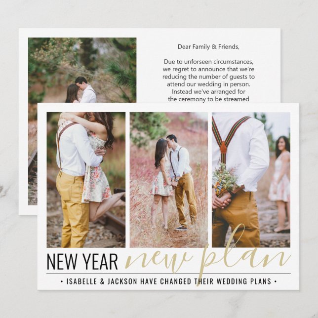 4 Photo Reduced Wedding New Years Change of Plans Holiday Card (Front/Back)