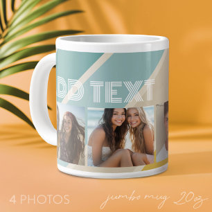 4 Photo Retro stripe pattern funky name Large Coffee Mug