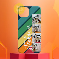 4 Photo Retro stripe pattern rainbow monogrammed