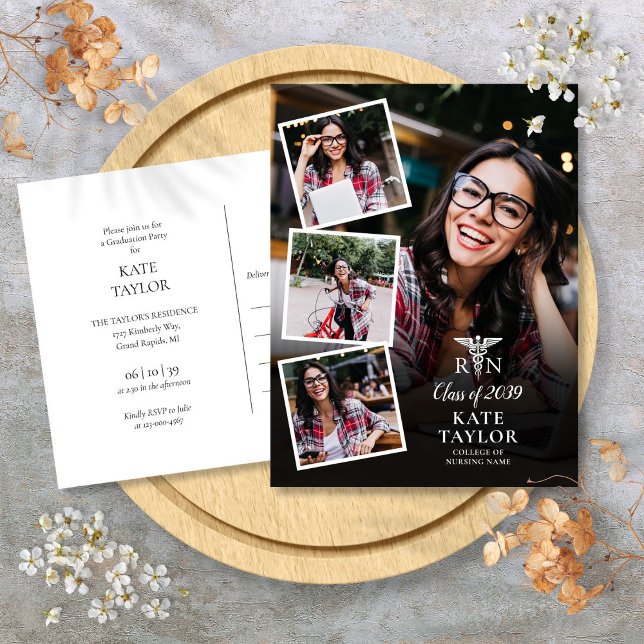 4 Photo RN Nursing Graduation Party Invitation Postcard (4 Photo RN Nursing Graduation Party Invitation Postcard)