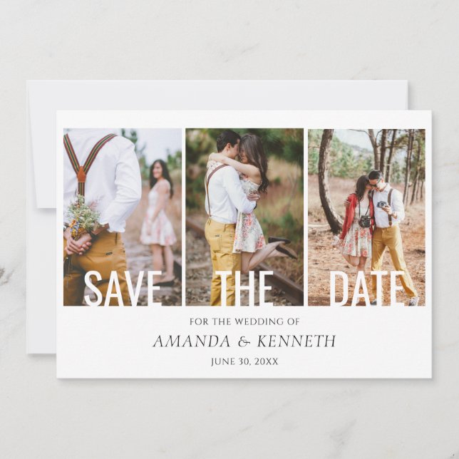 4 Photo Save The Date Wedding Invitation  (Front)