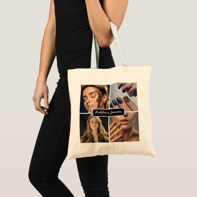  4 Photo Script Name Custom Colour Tote Bag (Front (Product))