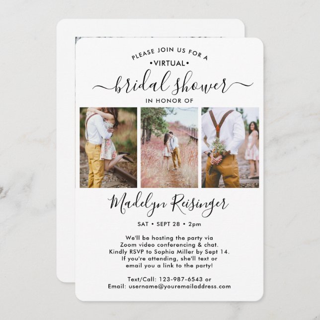 4 Photo Script Virtual Long Distance Bridal Shower Invitation (Front/Back)