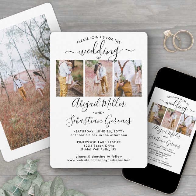 4 Photo Simple Modern Calligraphy Elegant Wedding Invitation (Creator Uploaded)