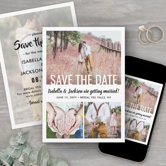 4 Photo Simple Modern Minimal Typography Wedding Save The Date (Creator Uploaded)